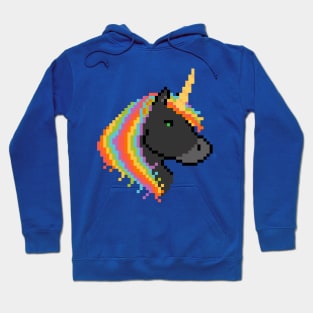 Pixel Black Unicorn with Rainbow Mane Hoodie